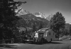 1937 Mercedes Benz 260D Cabriolet towing caravan. Creator: Unknown 1937 Mercedes Benz 260D Cabriolet towing caravan. Creator: Unknown