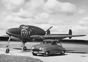 Aeroplane Prints: 1949 Saab 92 with Saab 21 Jet Fighter plane. Creator: Unknown