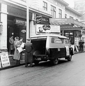 Tube Station Prints: 1958 Bedford CA van delivering the Evening Standard, London, 1958