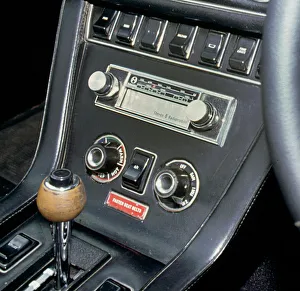 Cartridge Prints: 1974 Jensen Interceptor dashboard showing 8 track cartridge sound system. Creator: Unknown
