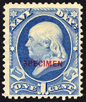 Postage Prints: 1c Franklin Navy Department special printing single, 1875. Creator: Unknown