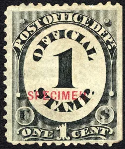 Ink Black Prints: 1c Franklin Post Office Department special printing single, 1875. Creator: Unknown
