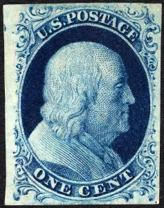 Franklin Benjamin Prints: 1c Franklin type II single, 1851. Creator: Unknown