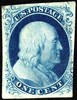 Franklin Benjamin Prints: 1c Franklin type III single, 1851. Creator: Unknown