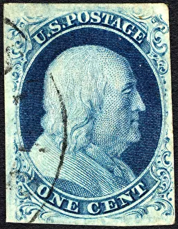 Frank Gallery: 1c Franklin type IIIa single, 1851. Creator: Unknown