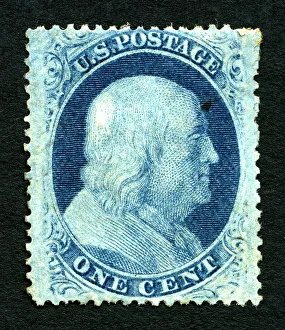 Franklin Benjamin Prints: 1c Franklin type V single, 1857. Creator: Unknown