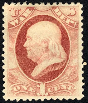 Franklin Benjamin Prints: 1c Franklin War Department single, 1879. Creator: Unknown