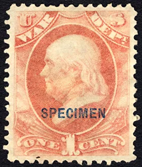 Postage Prints: 1c Franklin War Department special printing single, 1875. Creator: Unknown