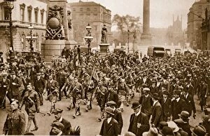 Armistice Gallery: 1st Battalion London Scottish marching through London on arrival from France, May 16th, 1919