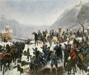 The 1st Silesian Army crossing the the River Rhine near Kaub, 1 January 1814, (1936)
