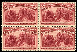 Captivity Gallery: $2 Columbus in Chains block of four, 1893. Creator: Unknown