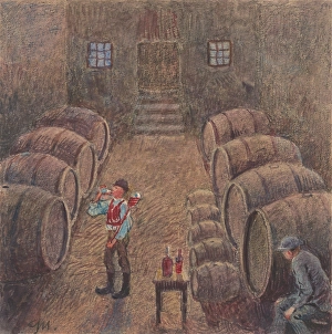 Gustav Prints: 2.- Wine Tasting in the Cellar, 1932. Creator: Gustav Mally