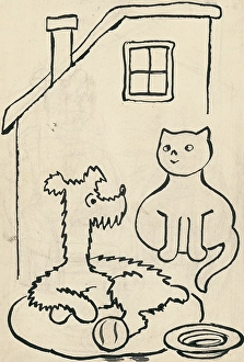 Friends Prints: 21. A story about a dog and a cat, around 1928. Creator: Josef Capek