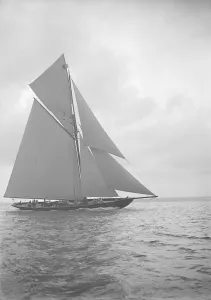 The 221 ton gaff-rigged cutter Britannia sailing close-hauled, 1913. Creator The 221 ton gaff-rigged cutter Britannia sailing close-hauled, 1913. Creator