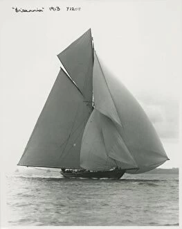 Sailing Yacht Collection: The 221 ton gaff-rigged cutter Britannia sailing under spinnaker, 1913. Creator