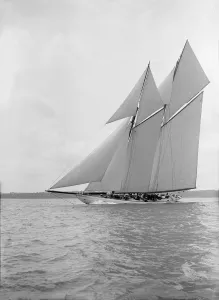 The 250 ton schooner Germania sails close-hauled, 1913. Creator: Kirk & Sons of Cowes