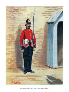 Sentry Prints: The 25th Kings Own Scottish Borderers, c1890. Artist: Geoffrey Douglas Giles
