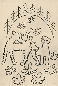 Anthropomorphism Prints: 26. A story about a dog and a cat, around 1928. Creator: Josef Capek