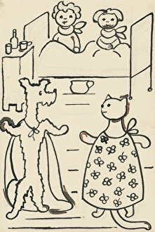 Anthropomorphism Prints: 29. A story about a dog and a cat, around 1928. Creator: Josef Capek