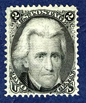 Presidential Collection: 2c Andrew Jackson F Grill single, 1867. Creator: National Bank Note Company