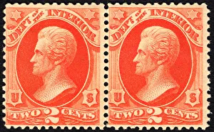 General Jackson Prints: 2c Andrew Jackson Interior Department pair, 1879. Creator: Unknown