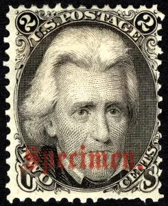General Jackson Prints: 2c Andrew Jackson Specimen'overprint single, 1863. Creator: Unknown