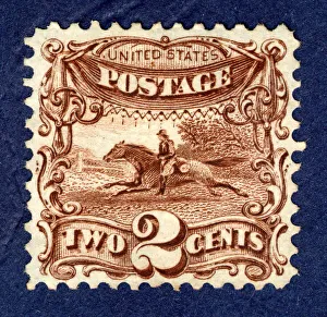 2c Post Rider and Horse G Grill single, 1869. Creator: National Bank Note Company 2c Post Rider and Horse G Grill single, 1869. Creator: National Bank Note Company