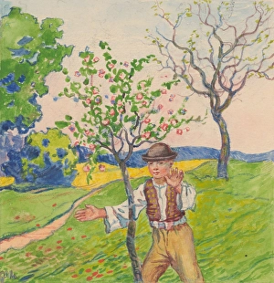Gustav Prints: 3.- A boy in a spring garden, 1932. Creator: Gustav Mally