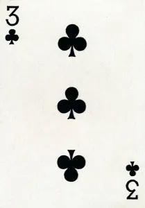 Clubs Prints: 3 of Clubs from a deck of Goodall & Son Ltd. playing cards, c1940