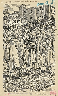 Sincerity Prints: 3.- A crowd in front of the palace, 1936. Creator: Andrej Kovacik