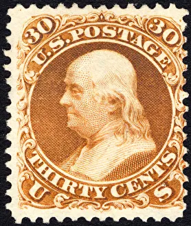 Postage Prints: 30c Franklin re-issue single, 1875. Creator: Unknown