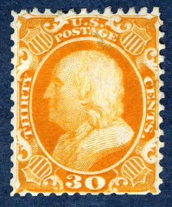 30c Franklin reprint single, 1875. Creator: Continental Bank Note Company 30c Franklin reprint single, 1875. Creator: Continental Bank Note Company