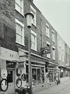 Streetlighting Prints: 33-39 Camden Passage, London: front elevations, record shop, 1972. Creator: Unknown