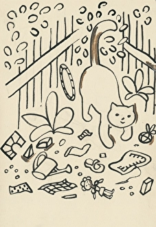 Capek Prints: 34. Talking about a dog and a cat, around 1928. Creator: Josef Capek