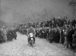 Exmoor Prints: 347 cc AJS of RW Cassam competing in the MCC Lands End Trial, Beggars Roost, Devon, 1936