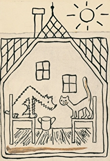 Friends Prints: 39. Talking about a dog and a cat, around 1928. Creator: Josef Capek