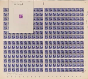 Purple Prints: 3c American Authors Ralph Waldo Emerson die proof attached to plate proof, 14612