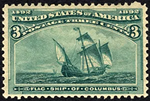 Santa Maria Prints: 3c Flagship of Columbus single, 1893. Creator: Unknown