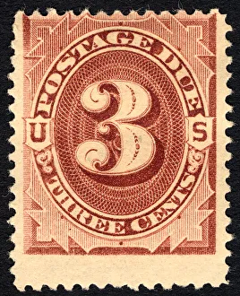 Ink Brown Prints: 3c Postage Due single, 1879. Creator: Unknown