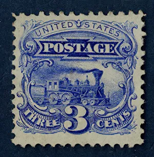 3c Steam Locomotive G Grill single, 1869. Creator: National Bank Note Company 3c Steam Locomotive G Grill single, 1869. Creator: National Bank Note Company