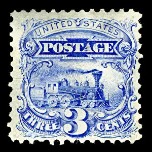 Re Issue Prints: 3c Steam Locomotive re-issue single, 1875. Creator: National Bank Note Company