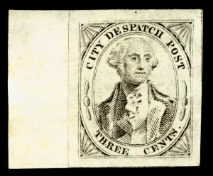 Adhesive Gallery: 3c Washington City Despatch local post stamp, 1842. Creator: Unknown