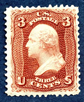 Presidential Collection: 3c Washington re-issue single, 1875. Creator: National Bank Note Company