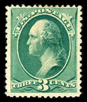 Founding Father Prints: 3c Washington single, 1881. Creator: American Bank Note Company