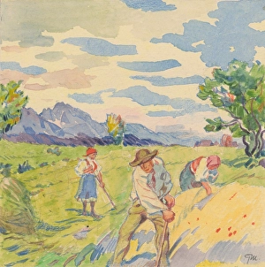 Gustav Prints: 4.- Mowing grain, 1932. Creator: Gustav Mally