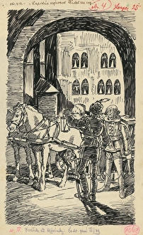 Folk Life Prints: 4.- Night arrival, 1936. Creator: Andrej Kovacik