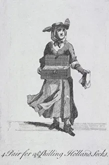 Marcellus Laroon Prints: 4 Pair for a Shilling Holland Socks, Cries of London, (c1688?)