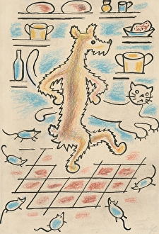 Josef Prints: 4. Talking about a dog and a cat, around 1928. Creator: Josef Capek