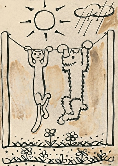 Friends Prints: 41. Talking about a dog and a cat, around 1928. Creator: Josef Capek