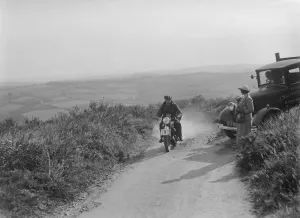 Motorcycle Prints: 490 cc DKW of HS Yelland competing in the MCC Torquay Rally, 1938. Artist: Bill Brunell